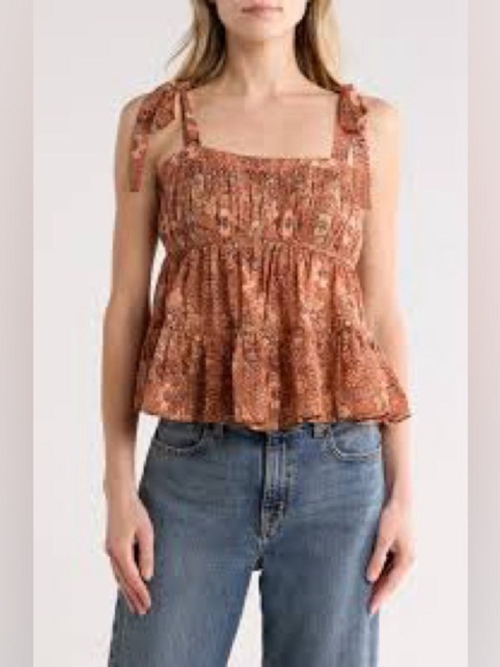 Ulla Johnson Syma Tank Brown Floral Adjustable Straps Size 10